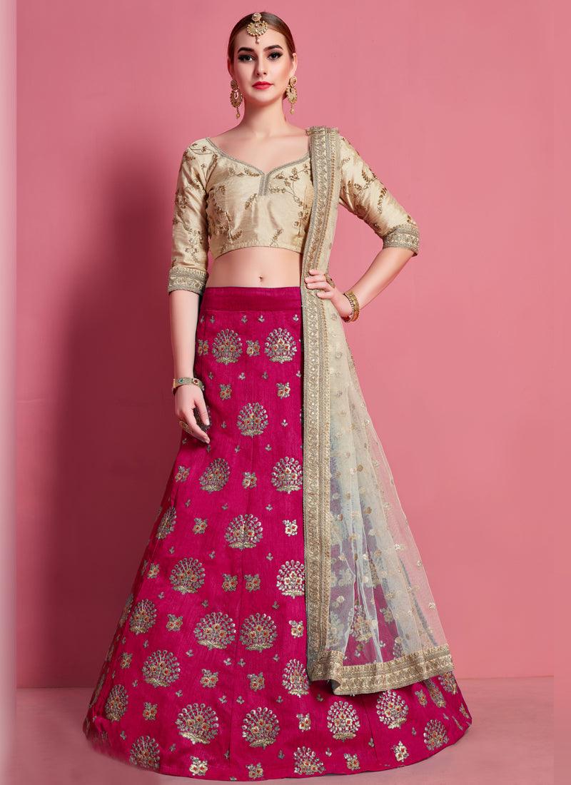 Fantastic Pink Heavily Embroidered Silk Base Lehenga Choli Visit New Online