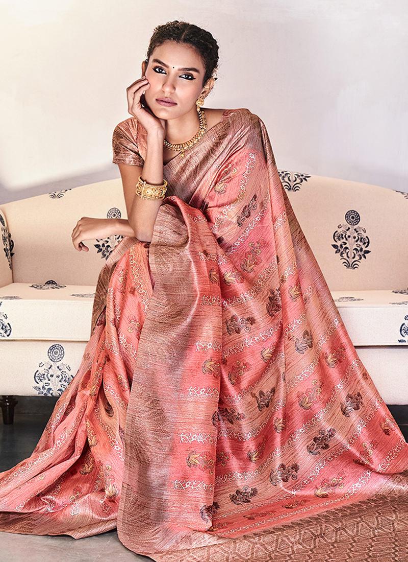 Silk With Digital Print Pink Casual Saree Clearance Wide Range Of