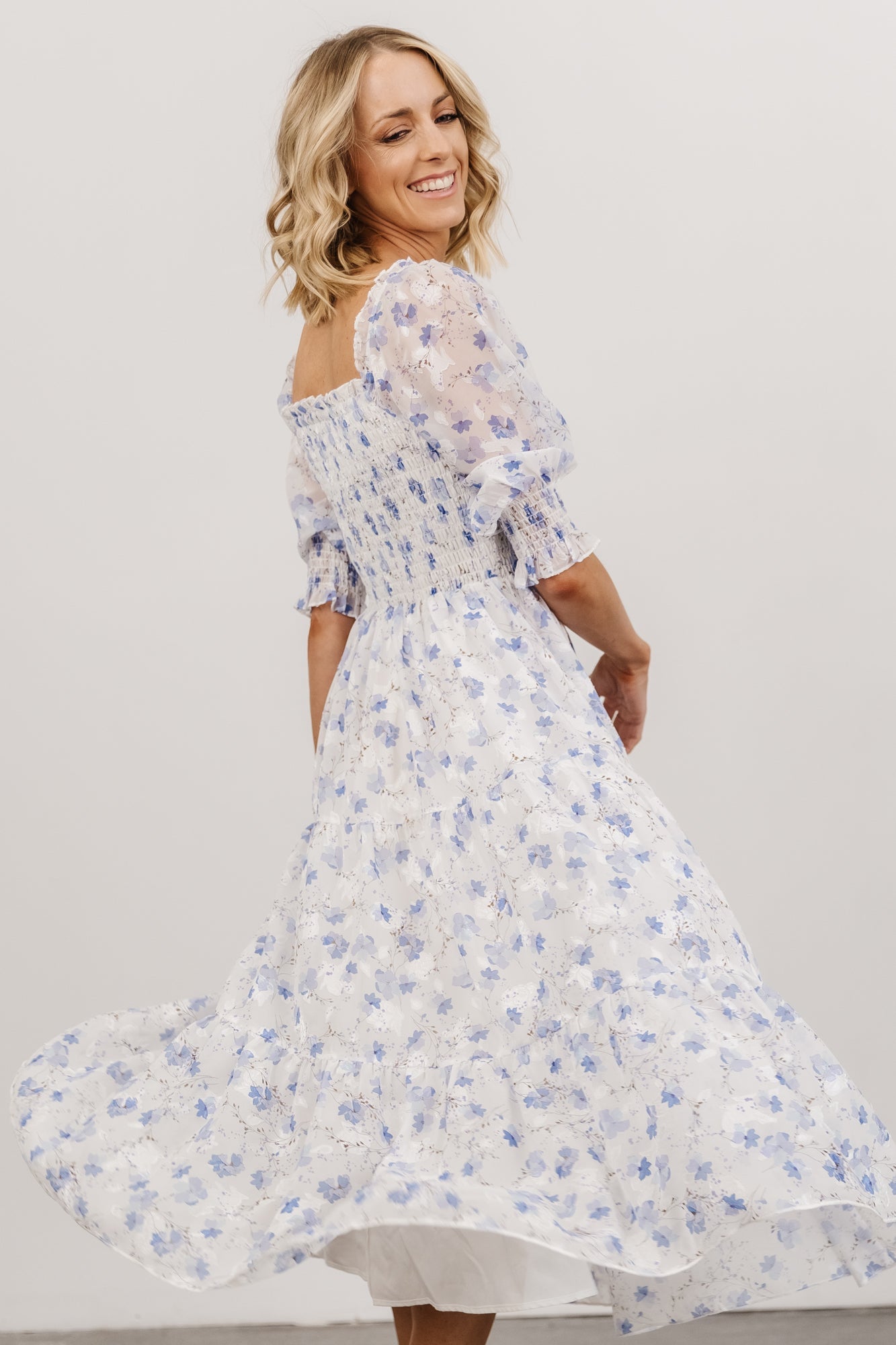 Fabian Jacquard Midi Dress | Blue Floral Free Shipping Reliable