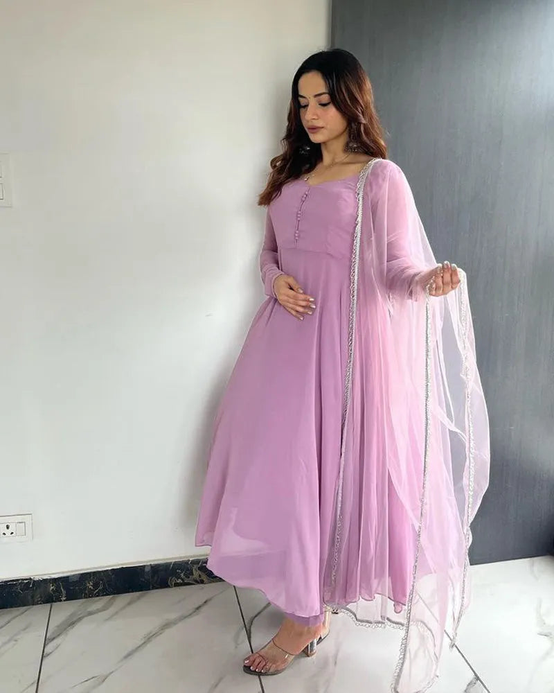 Trending Lavender Pure Faux Georgette Anarkali Pant Suit Sale Explore