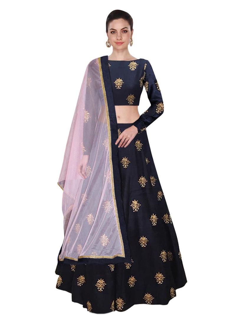 Navy Blue Color Art Silk Fabric Ethnic Wear Lehenga Choli Huge Surprise Cheap Online