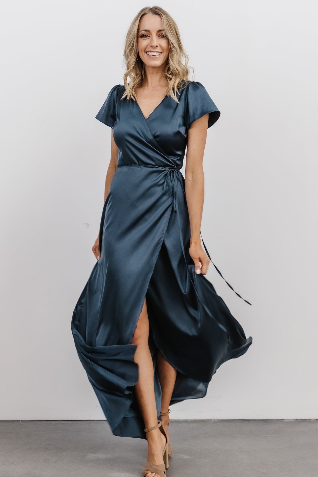 Krystal Satin Wrap Gown | Deep Blue Cheap Sale Cheapest