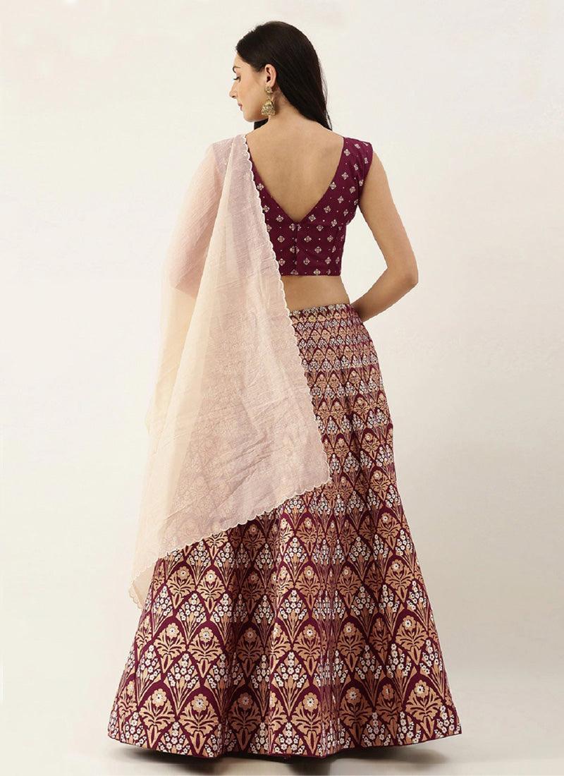 Digital Print Silk Base Wine Color Sleeveless Lehenga Choli Sast Online