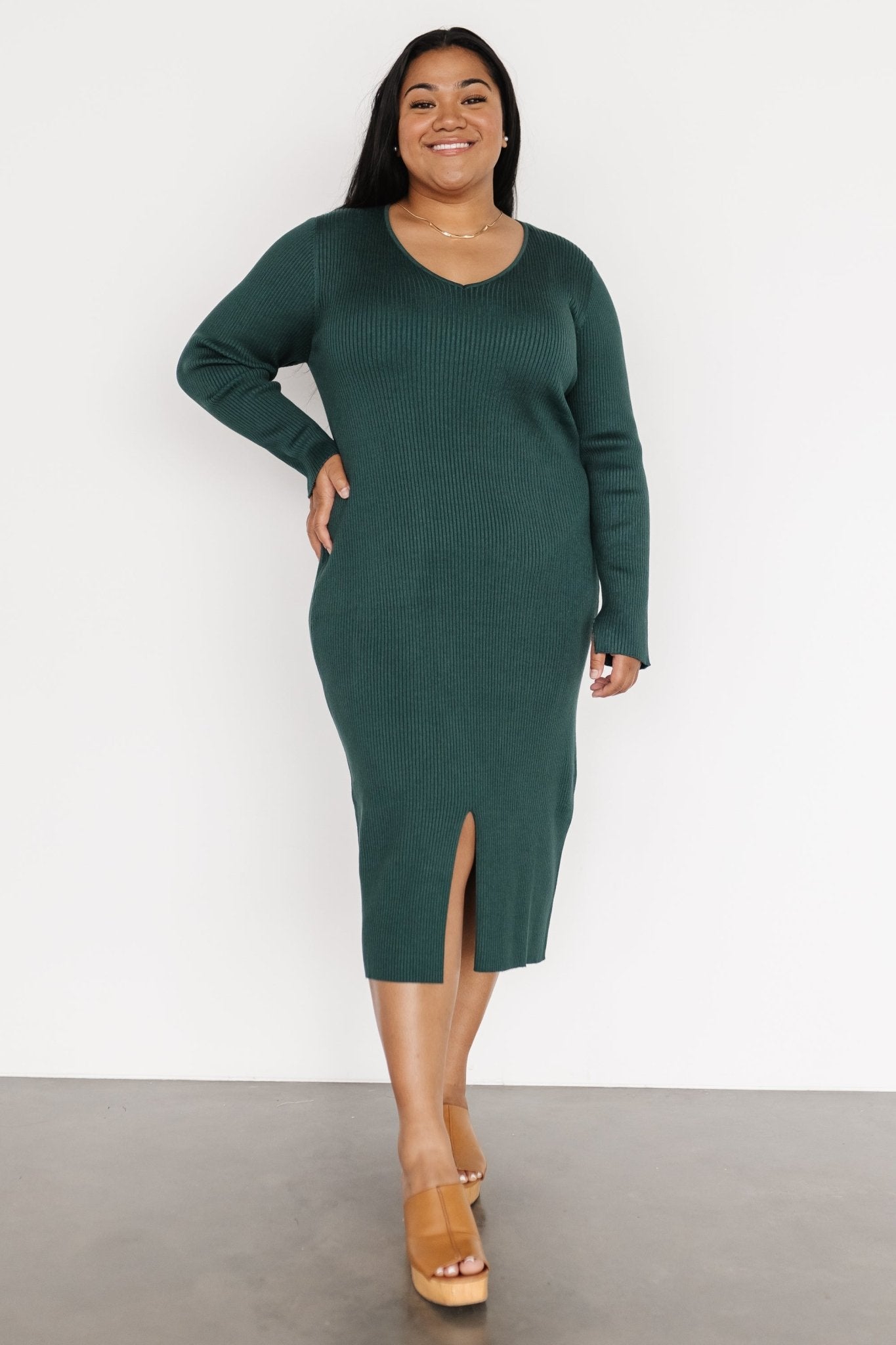 Fairmount Ribbed Midi Dress | Green Outlet Fashion Style