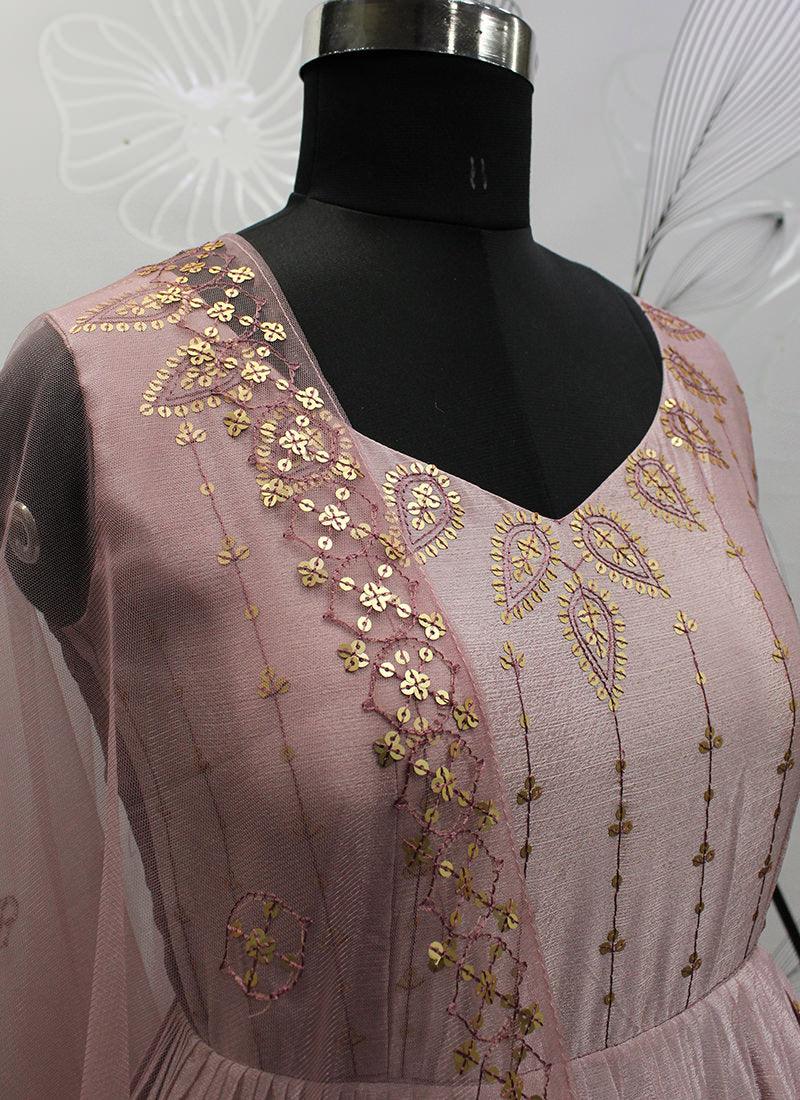 Dusty Pink Shaded Embroidered Gown Free Shipping Low Pice