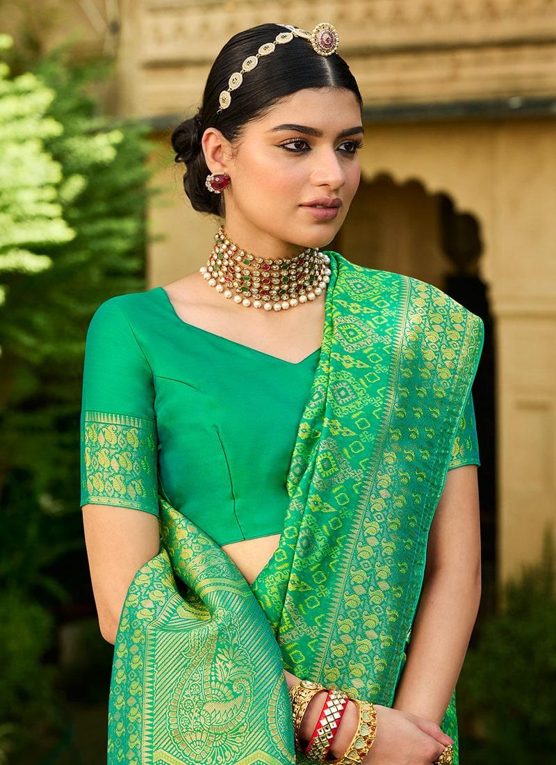 Occasion Wear Green Colored Silk Fabric Silk Weave Work Saree Outlet Free Shipping Authentic