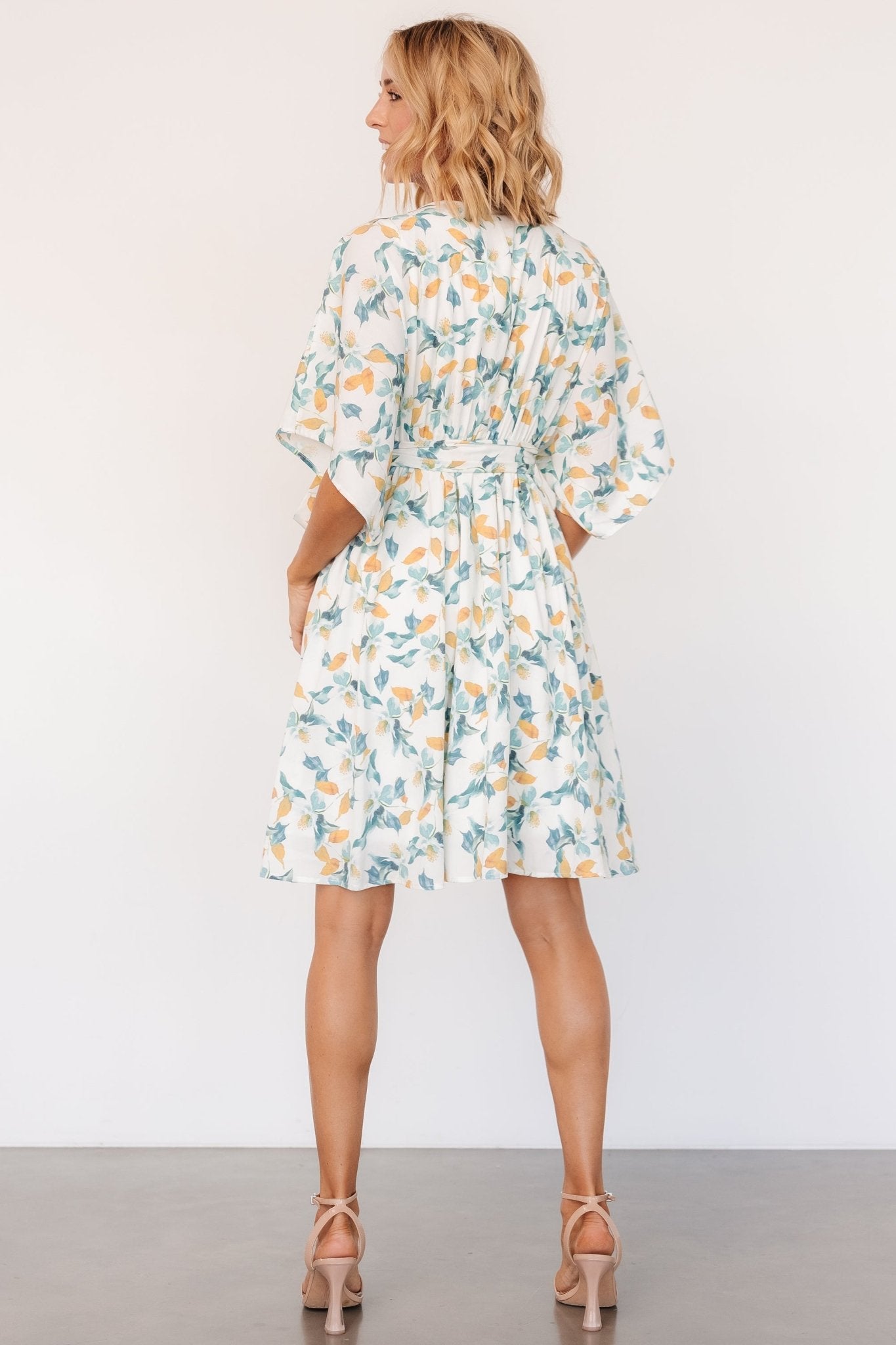 Raina Kimono Short Dress | Off White Multi Floral Pictures Cheap Pice