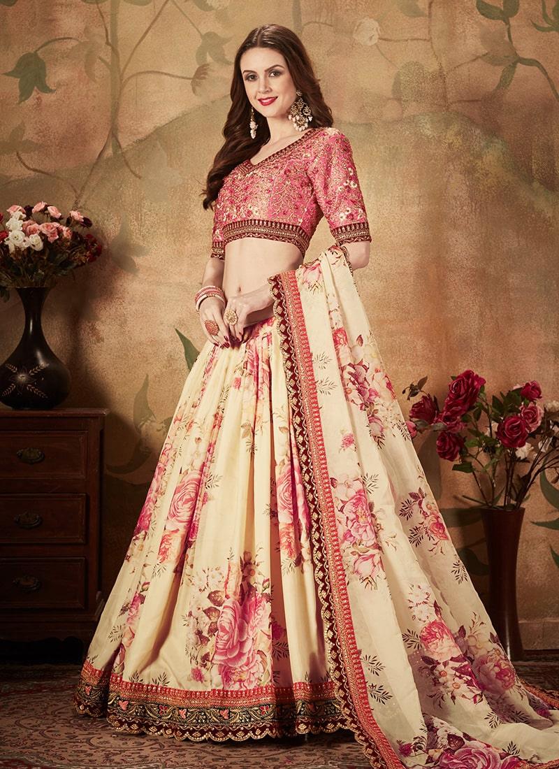 Cream Color Organza Fabric Floral Print Lehenga Reliable