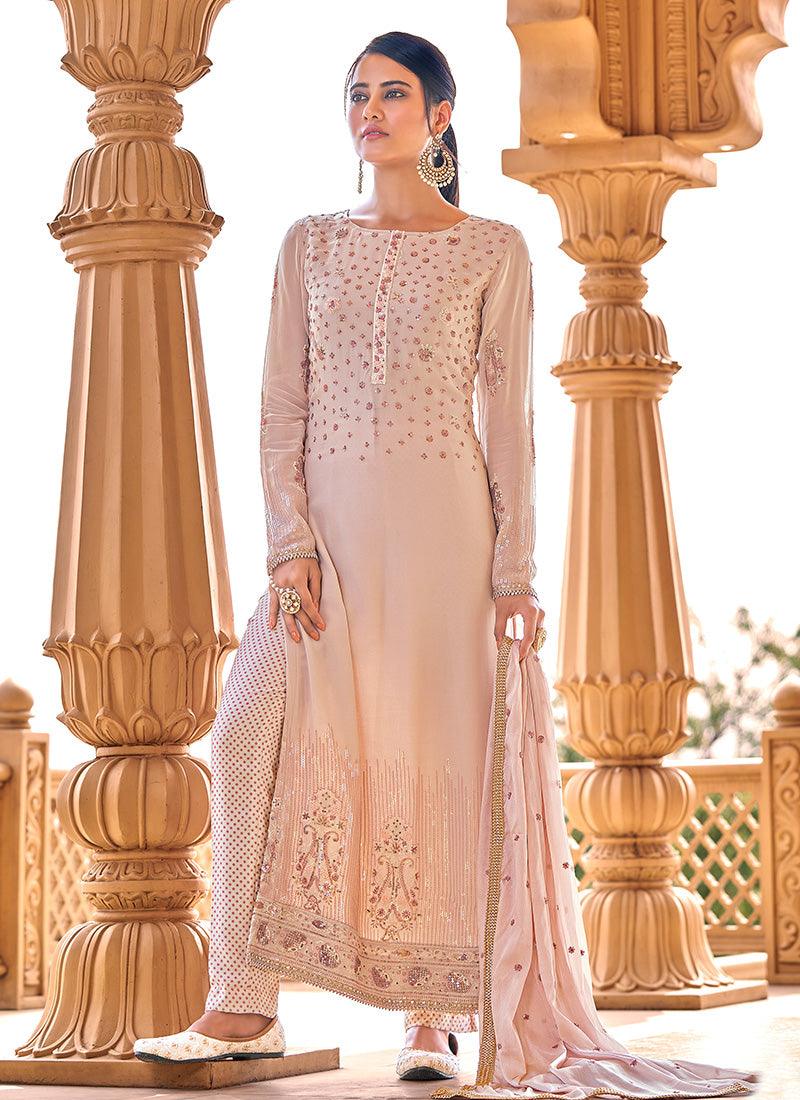 Light Pink Color Georgette Base Sequins Work Straight Salwar Suit 2025 New Sale Online