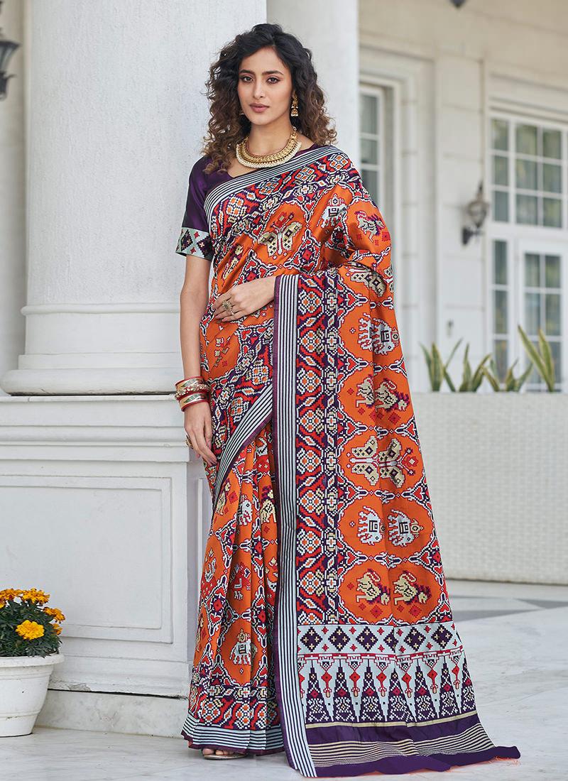 Patola Print Silk Weaving Purple Saree Safe Shopping Cheap Online