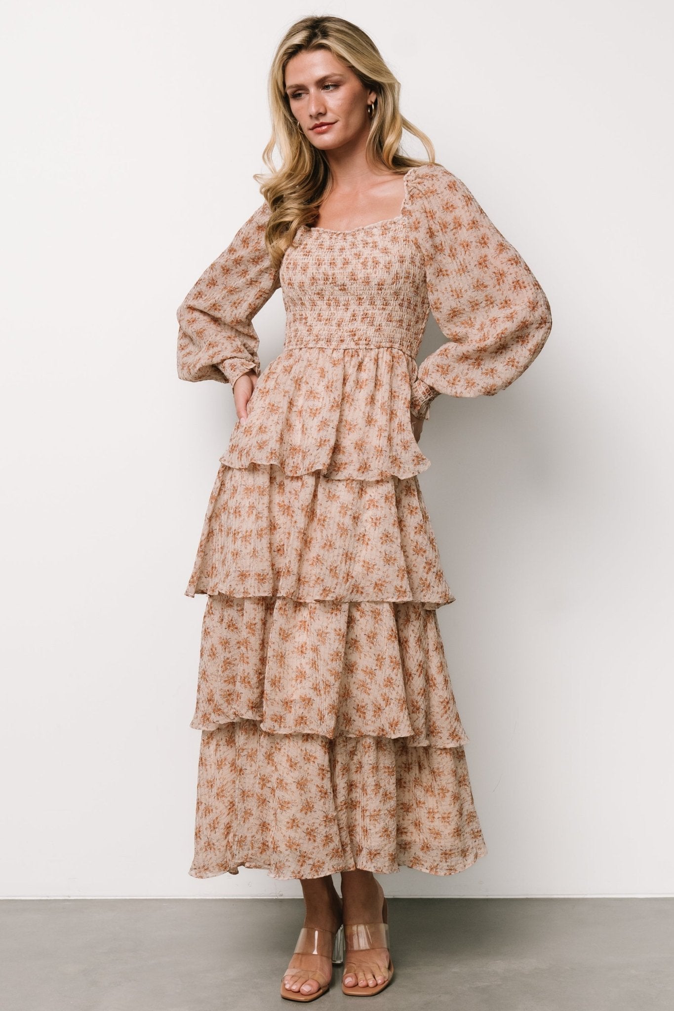 Miranda Tiered Maxi Dress | Taupe Floral Marketable Cheap Pice