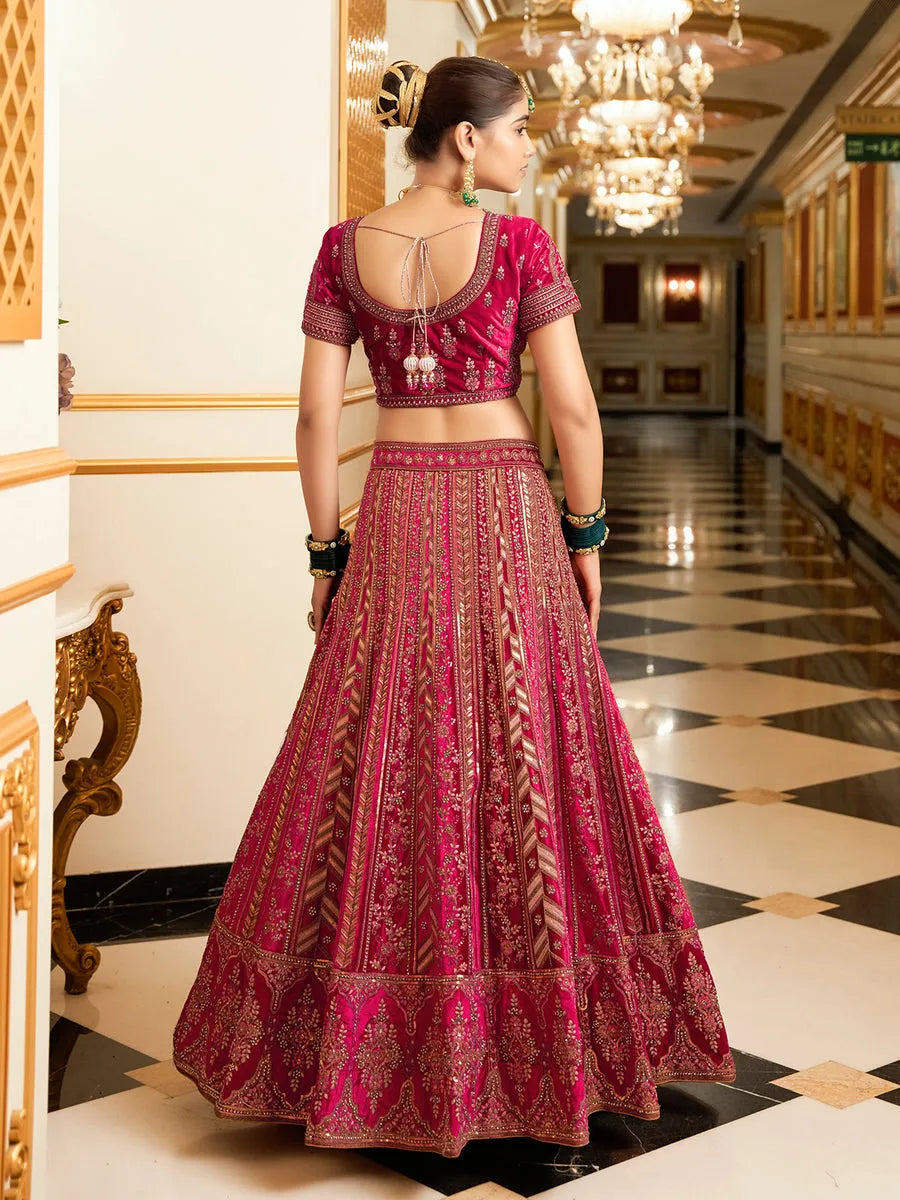 Exquisite Lycra Velvet Codding Rani Bridal Wear Lehenga Choli Cheap Low Pice