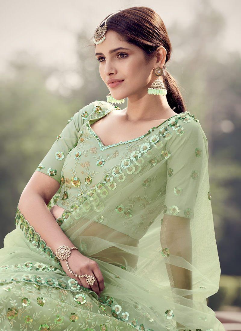 Elegant Green Color Soft Net Base Lehenga Choli With Sequins Work Cheap Visit