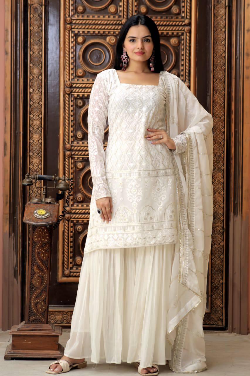 Stunning Faux Georgette Sequins Embroidered Top Sharara Set Cheap Sale Footlocker Finishline