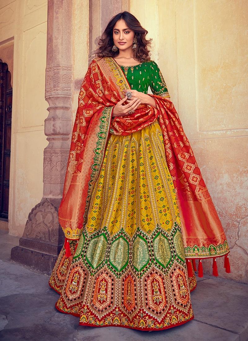 Yellow Color Jacquard Silk Base Silk Weave And Sequins Work Lehenga Original Cheap Pice