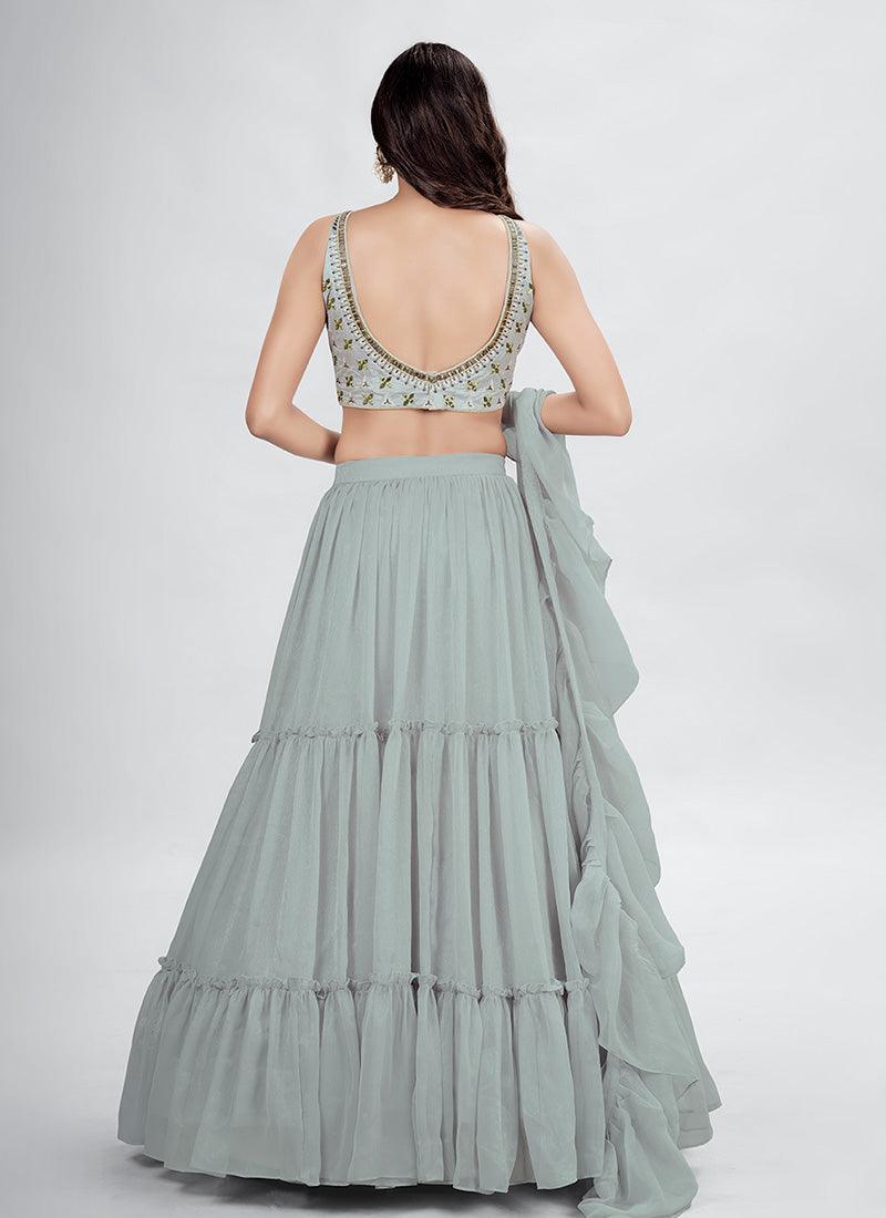 Sleeveless Hand Work Grey Crop Top Lehenga Sast Cheap Pice