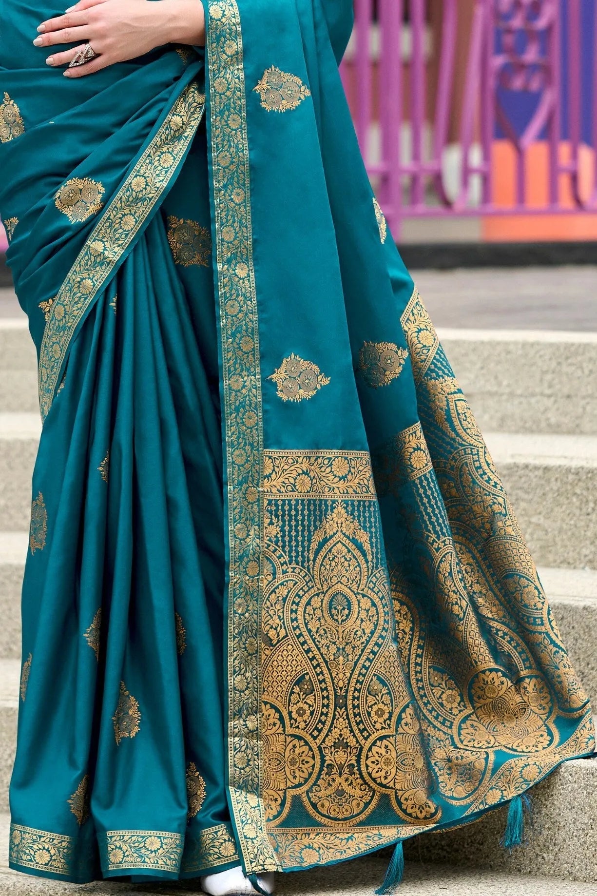 Mosque Blue   Banarasi Handloom Saree Cheap Online Store Manchester