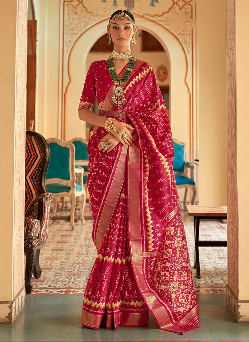 Red Color Smooth Silk Base Patola Saree Sast For Sale