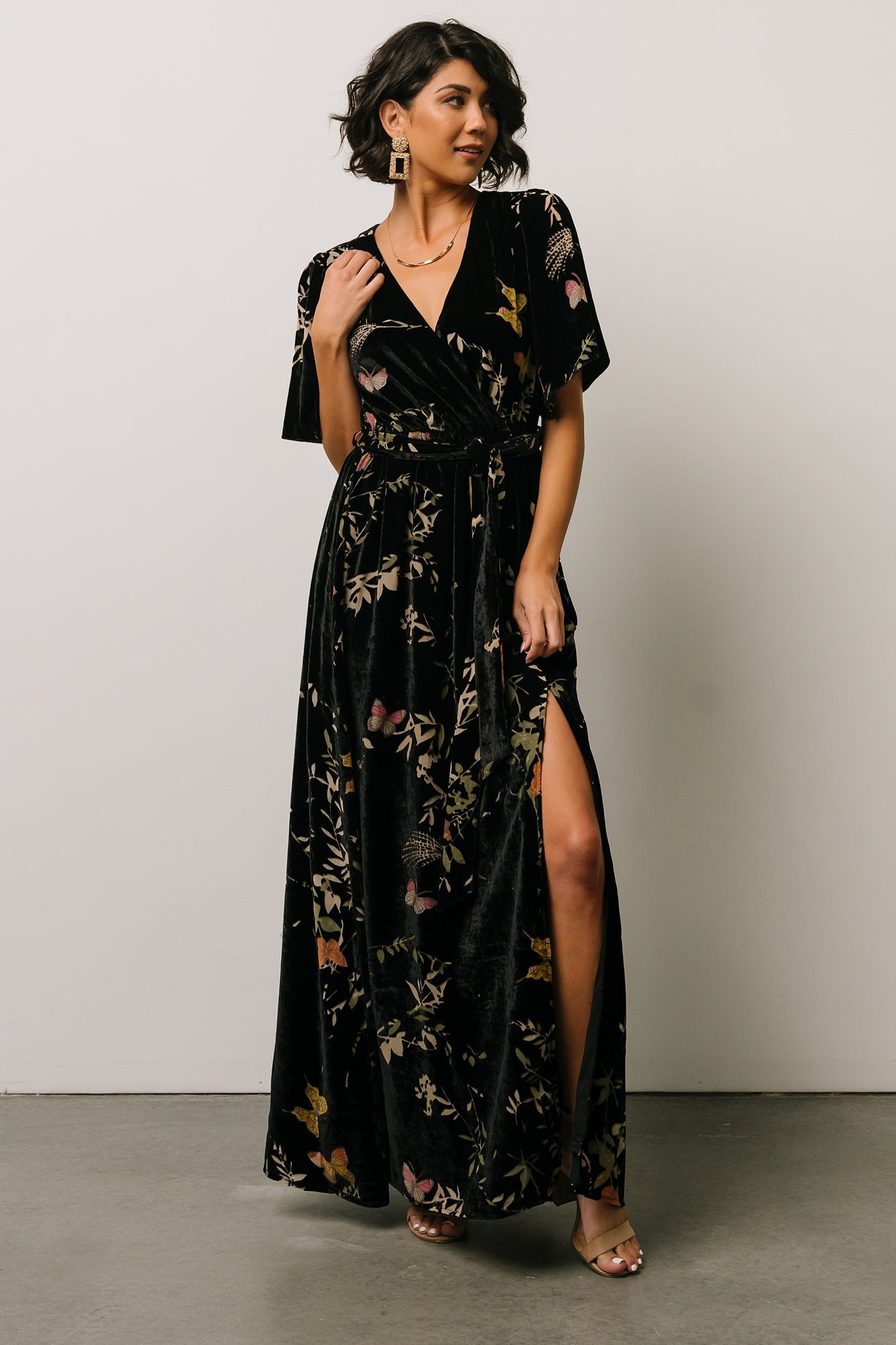 Uma Velvet Maxi Dress | Black Butterfly Print Tumblr Cheap Pice