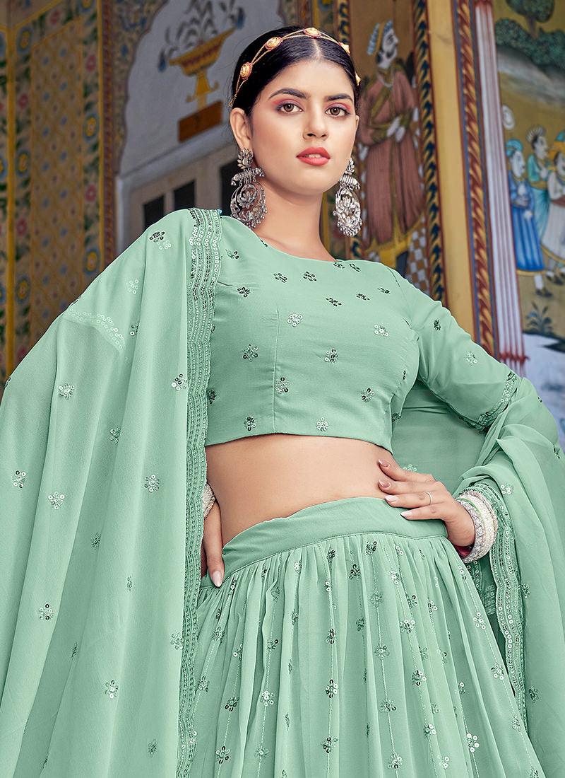 Heavy Sequins Blouse With Pista Green Lehenga Buy Cheap Official Site