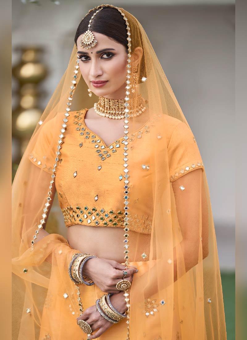 Vibrant Yellow Color Silk Base Lehenga Choli Visa Payment