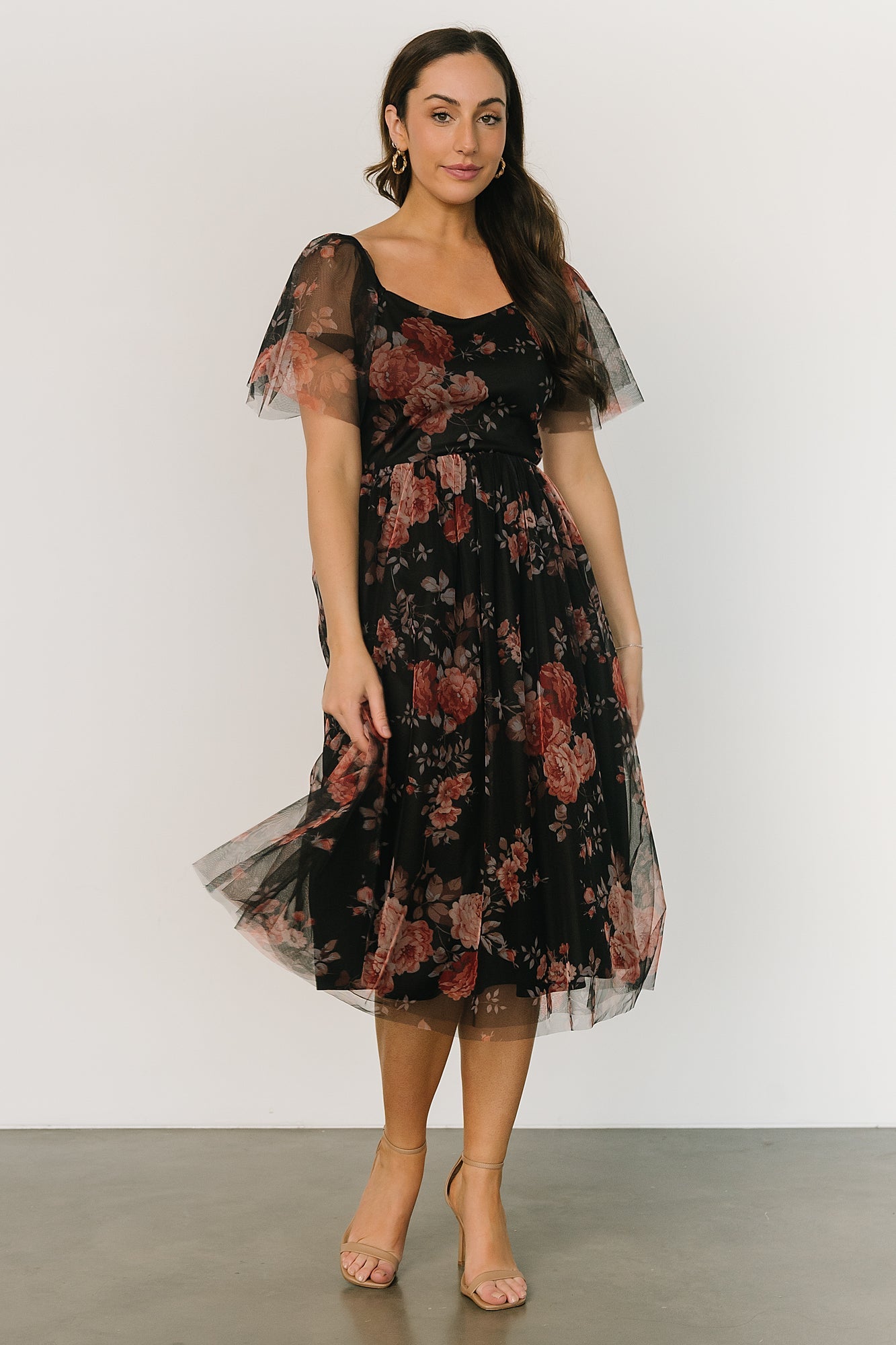 Gwyneth Tulle Midi Dress | Black Multi Clearance For Cheap