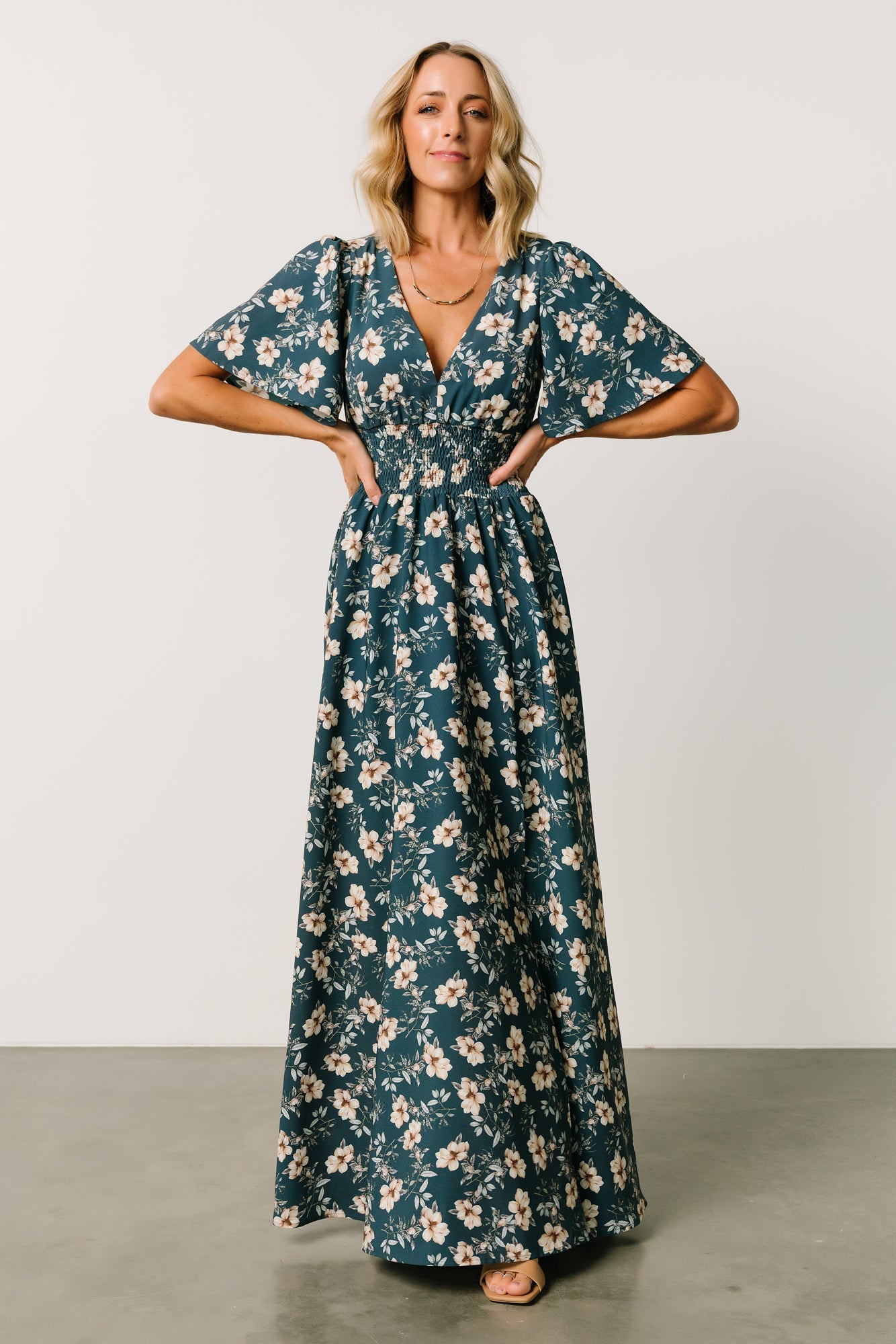 Verona Smocked Maxi Dress | Slate Floral Online Online Cheap Online