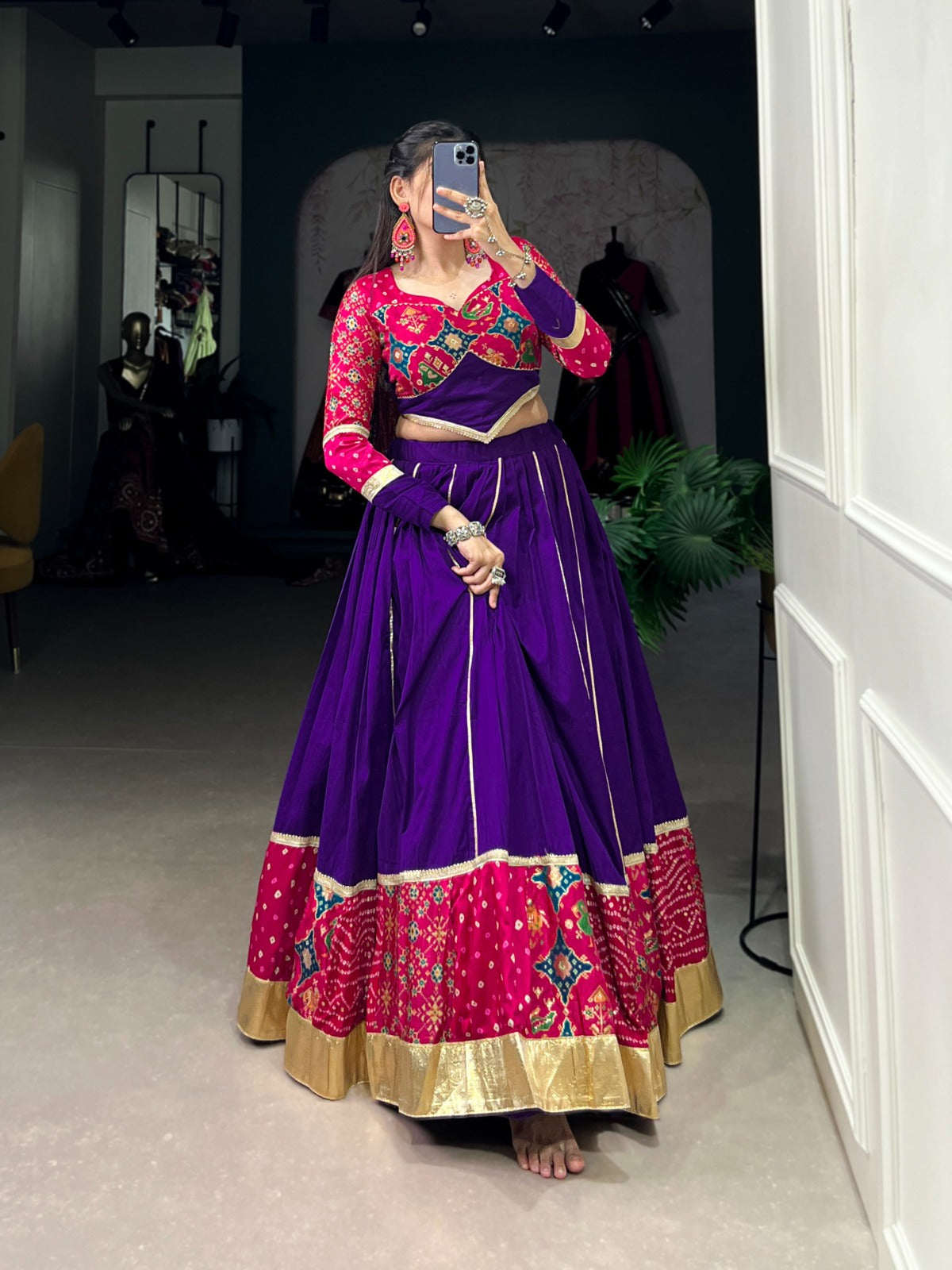 Classic Cotton and Silk Fusion Navratri Purple Lehenga Choli Buy Cheap Best Wholesale