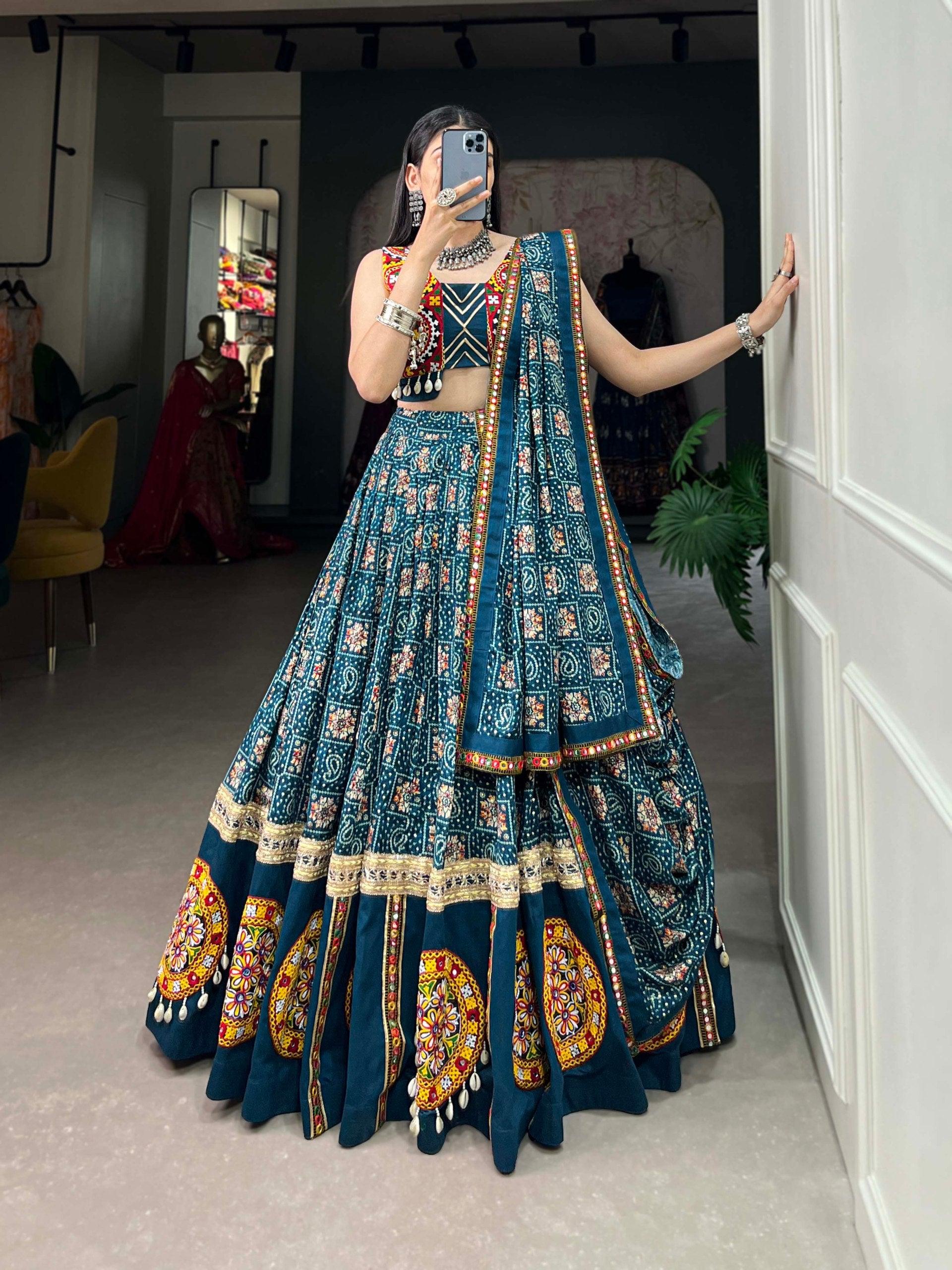 Teal Blue Colored Navratri Festival Wear Lehenga Choli Set Buy Cheap Shop