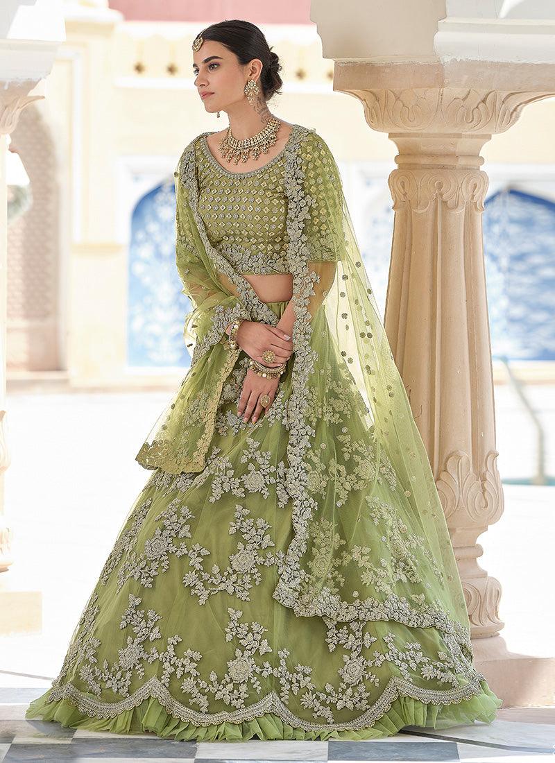 Olive Green Color Soft Net Base Dori And Sequins Work Lehenga Explore Cheap Pice