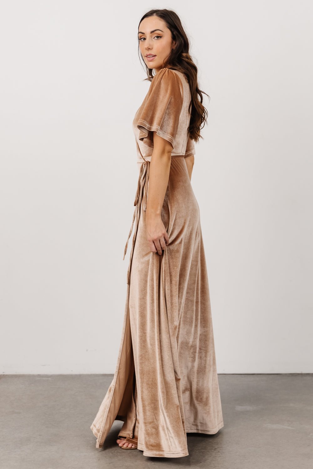 Meghan Velvet Wrap Maxi Dress | Champagne Wholesale Pice