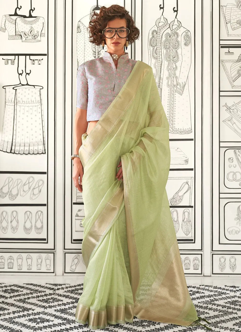 Lime Green Handwoven Chiffon Casual Saree With Heavy Jacquard Blouse Sale Best