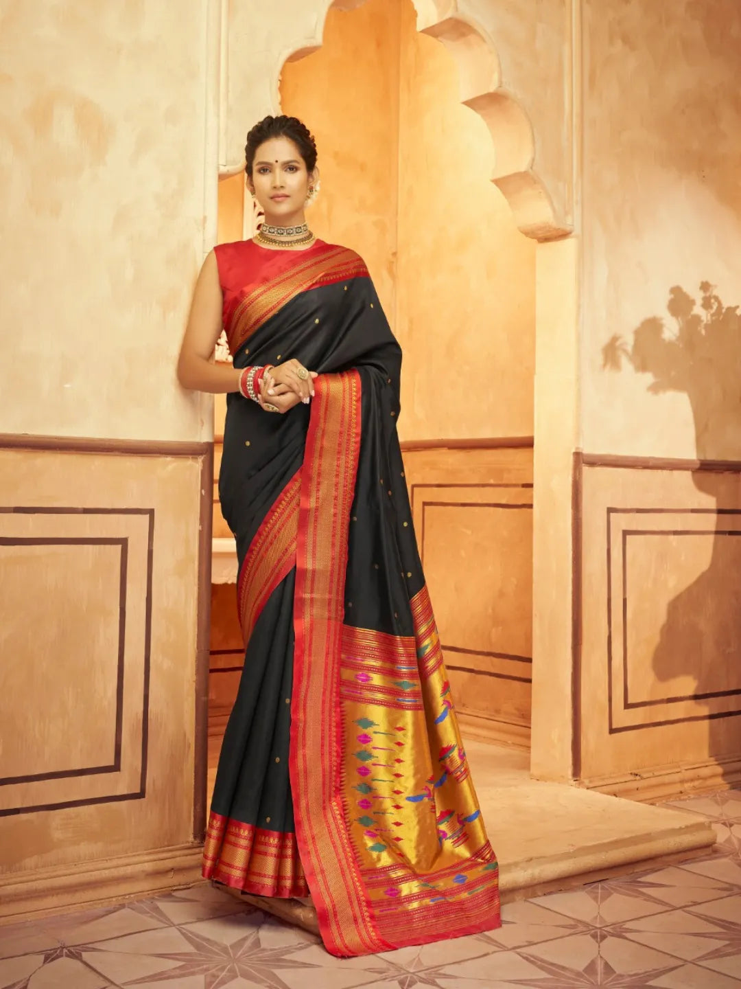 Classic Black Pure Aniruddh Silk Pathani Saree Finishline