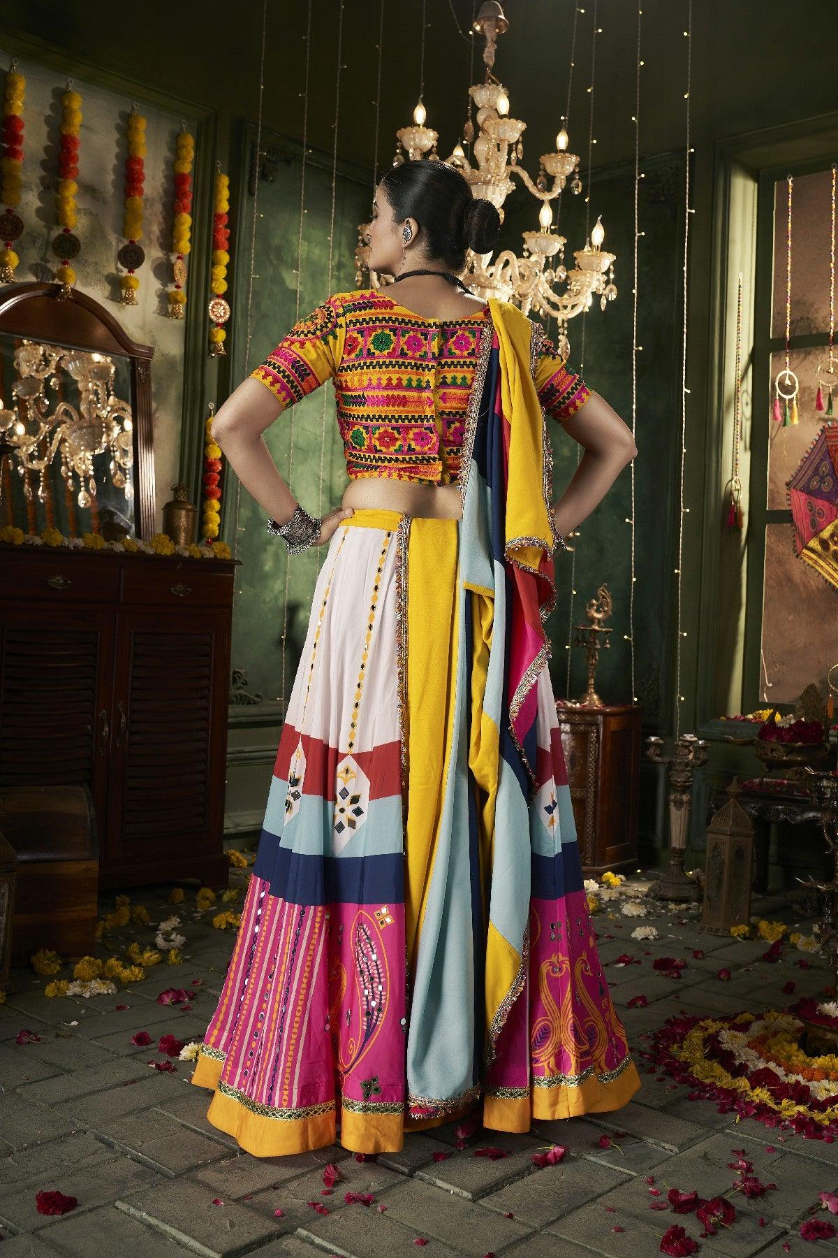 Multicolored Malin Cotton Thread Mirror Worked Lehenga Choli Buy Cheap 2025 Unisex