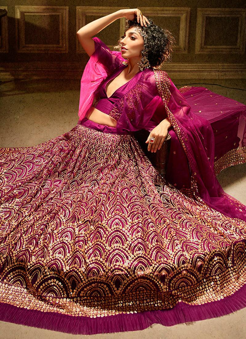 Elegant Wine Soft Net Base Sequin Work Sangeet Special Lehenga Choli Clearance Hot Sale