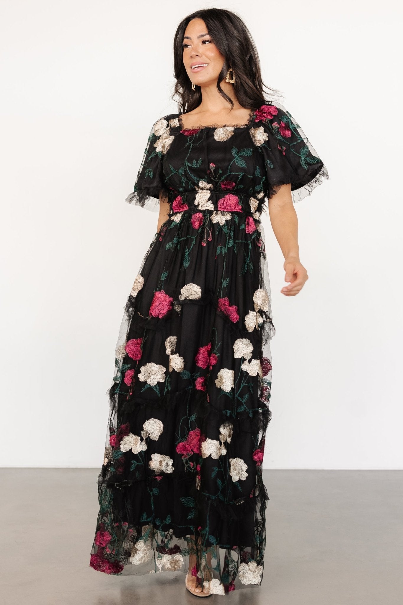 Allison Embroidered Tulle Maxi Dress | Black Multi Sale 100% Original