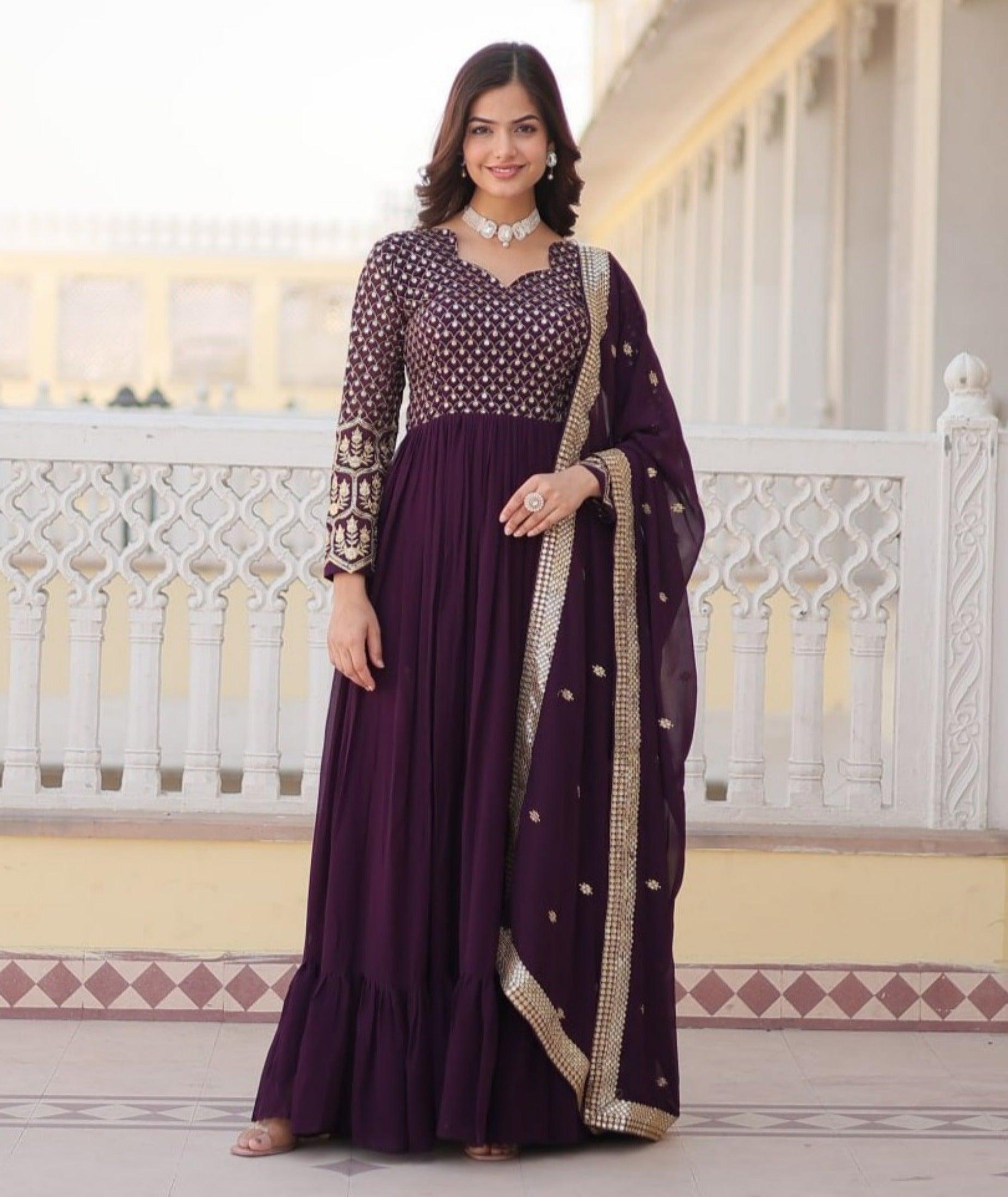 Royal Wine Anarkali Gown with Dupatta Cheap Newest