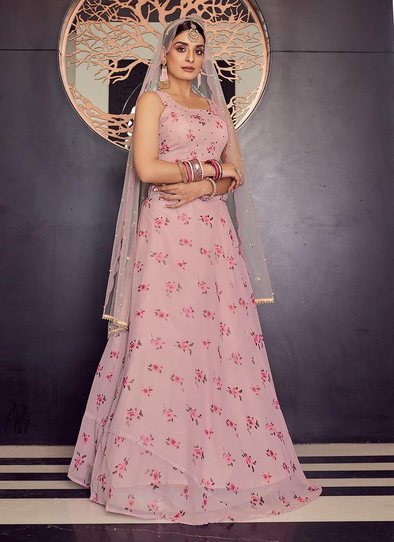 Baby Pink Color Georgette Base Floral Print Lehenga Choli Free Shipping Manchester Great Sale