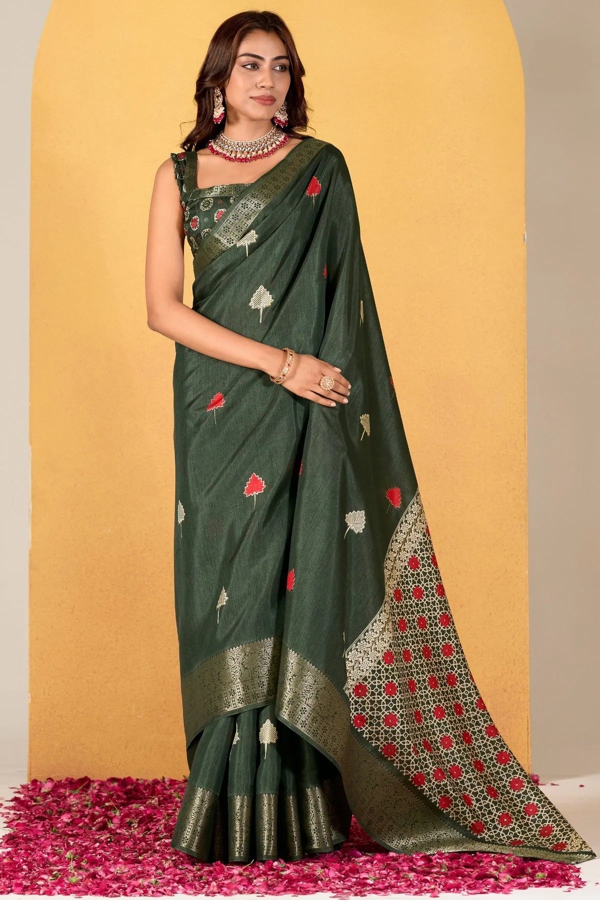 Mehendi Green Soft Dola Silk Classic Saree with Woven Detailing Free Shipping Marketable