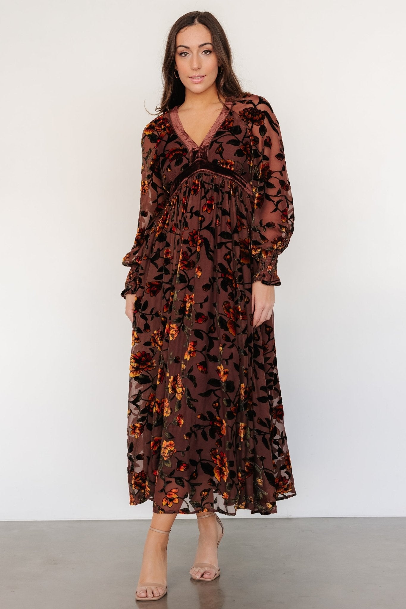 Adele Velvet Dress | Clove + Amber Floral Cheap Sale Footaction