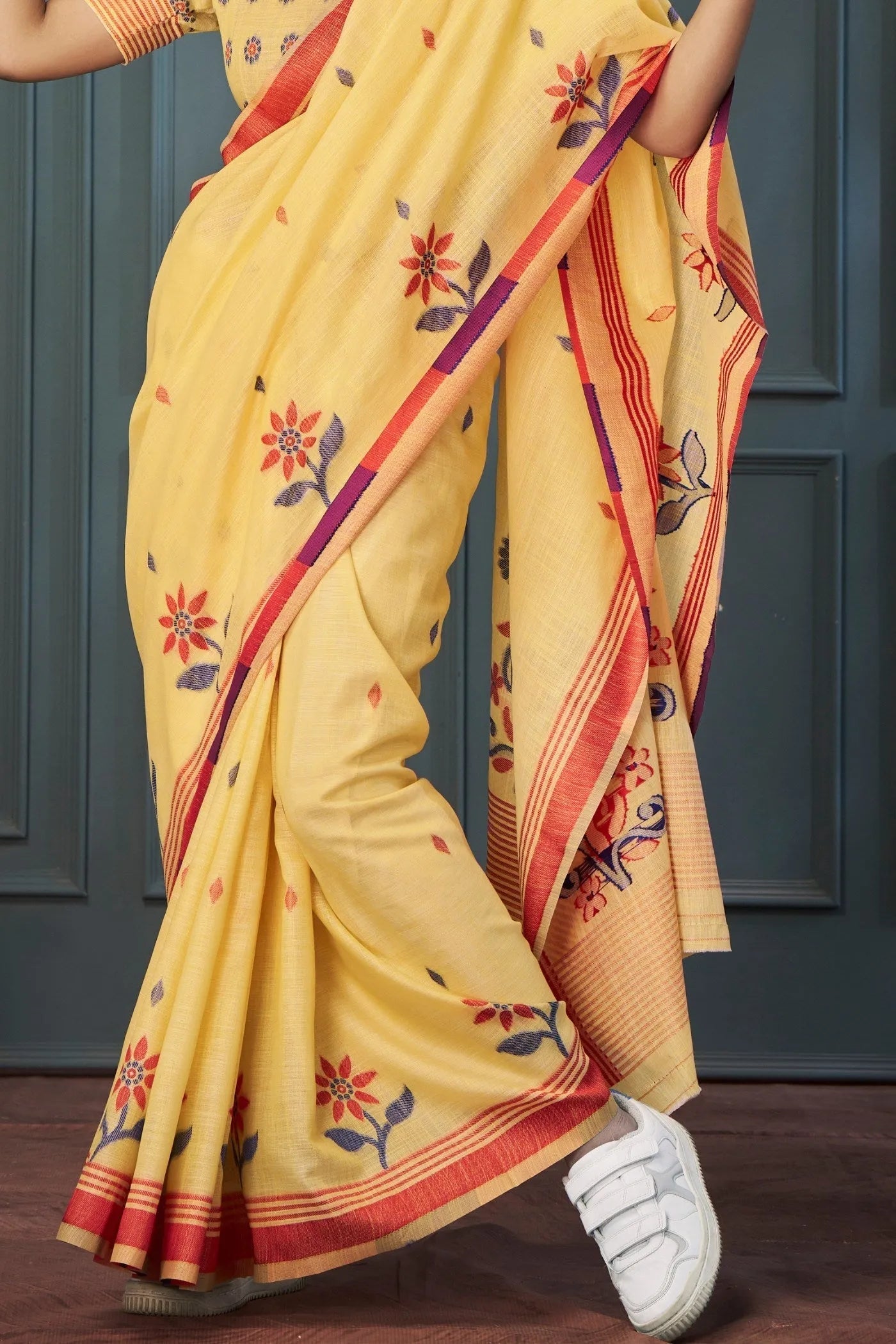 Sunset Pearl Yellow Handloom Linen Saree Outlet Hot Sale