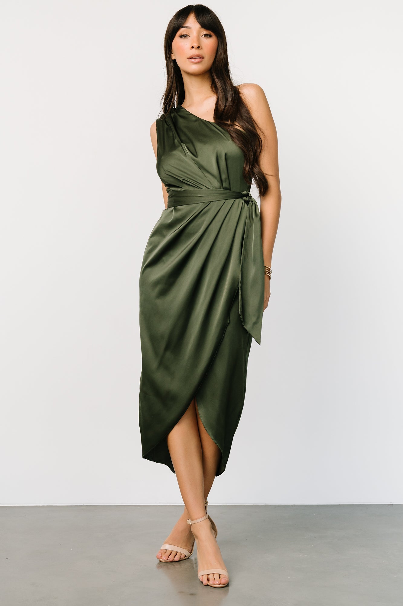 Celia One Shoulder Midi Dress | Olive Cheap Low Shipping Fee