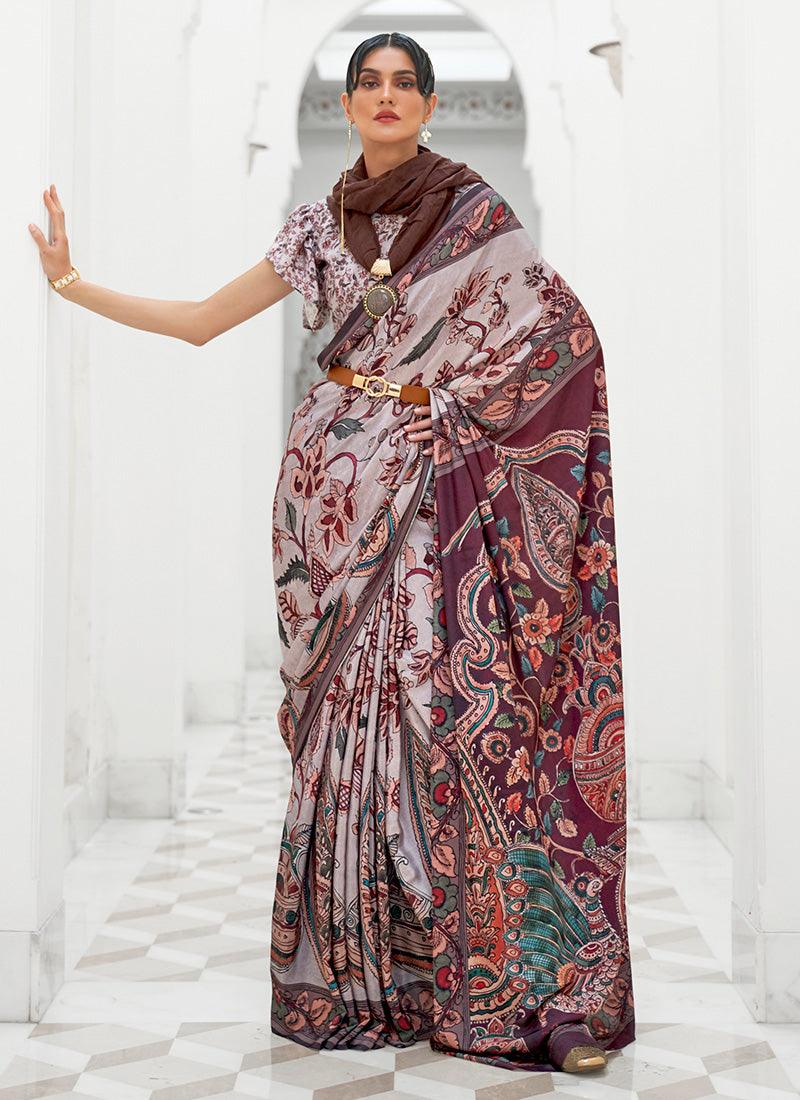 Occasion Wear Light Grey Color Silk Base Printed Saree Buy Cheap Looking For