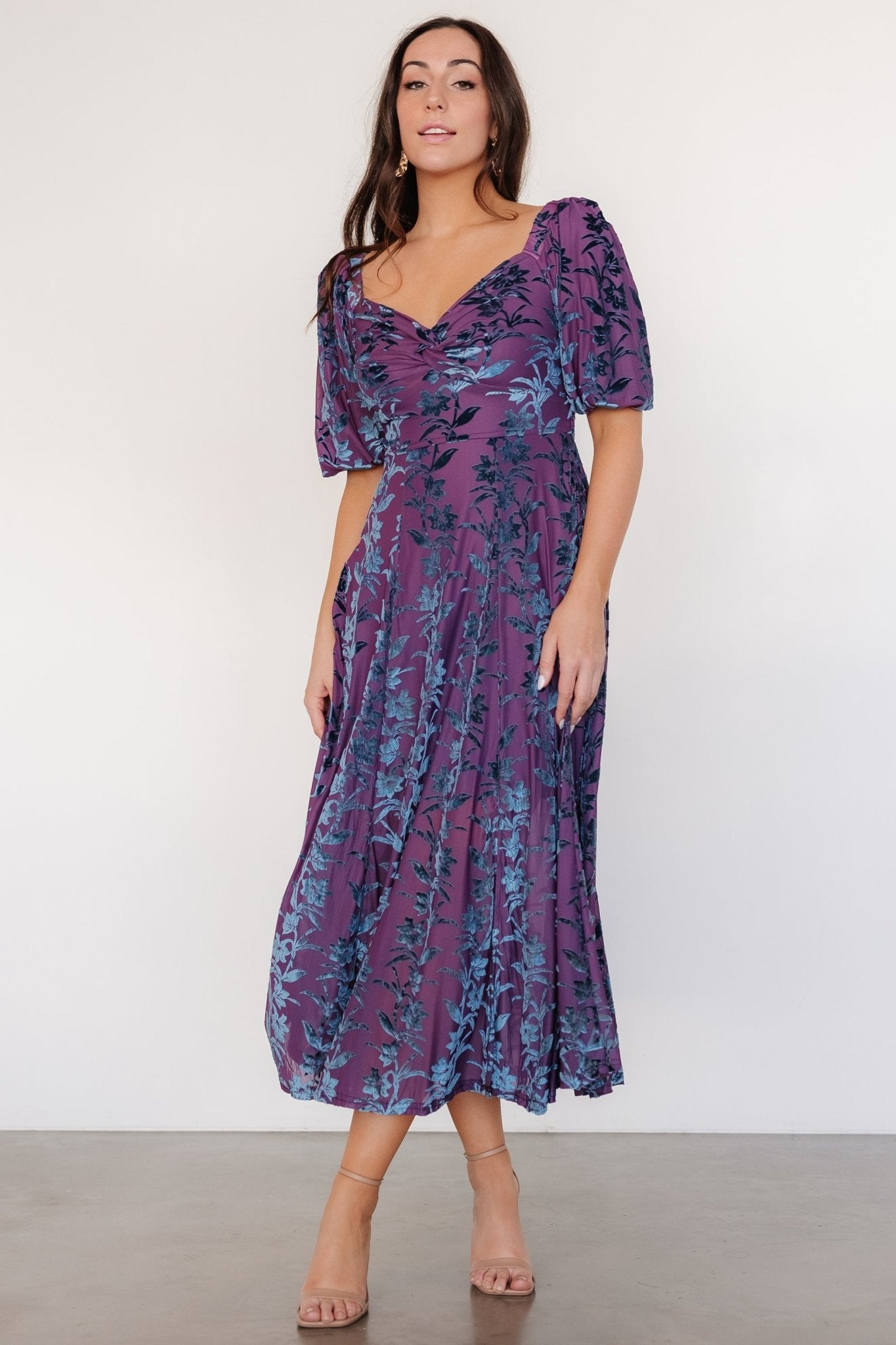 Westbrook Velvet Dress | Plum + Blue Floral Clearance Wholesale Pice