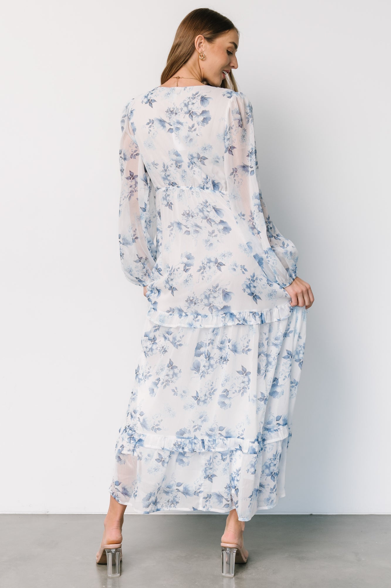 Rumi Deep V Maxi Dress | Off White + Blue Floral Best Wholesale For Sale