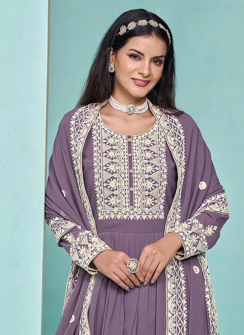 Traditional Lavender Embroidered  Anarkali Palazzo Suit Sale Good Selling