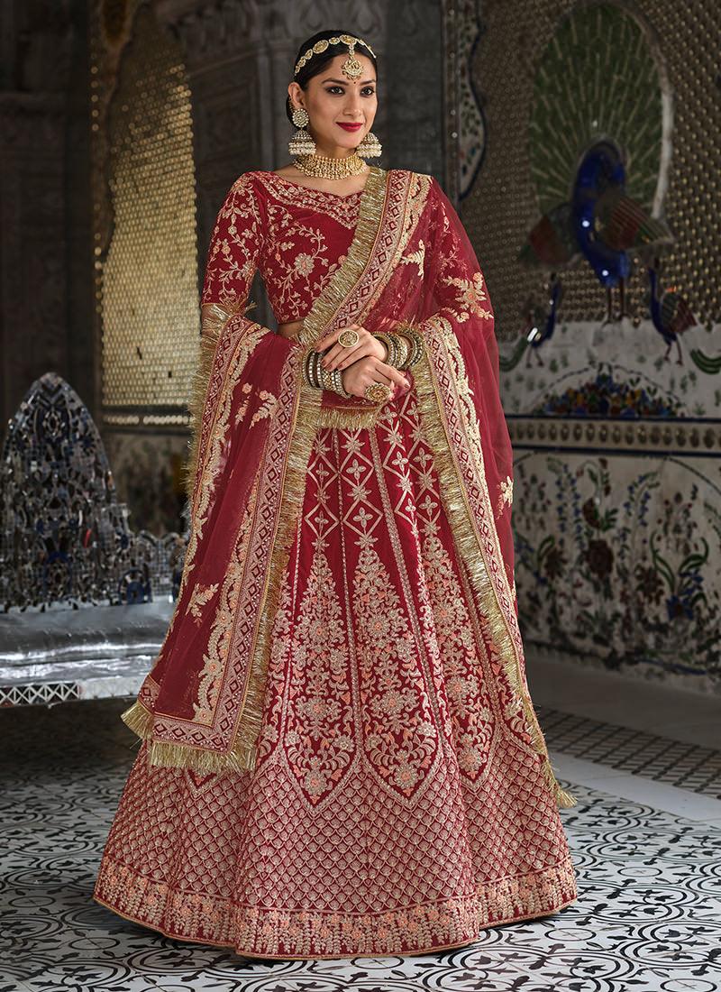 Velvet Base Wedding Red Bridal Lehenga From China Sale Online