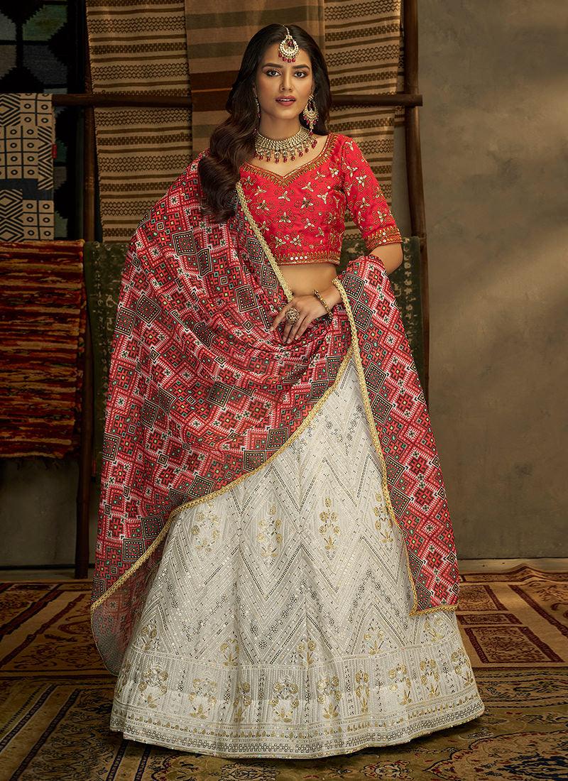 Red And White Indian Wedding Lehenga Popular Sale Online