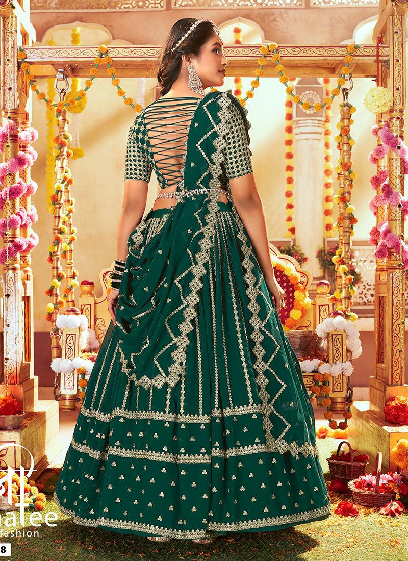 Heavy Sequins Green Umbrella Lehenga Choli Free Shipping Best Pices