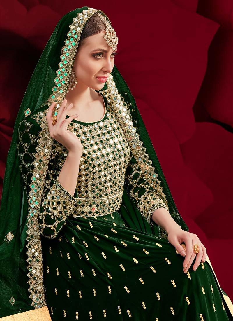 Green Color Georgette Fabric Mirror And Stone Work Anarkali Suit Sale Great Deals